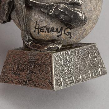 HENRY GUSTAFSSON, skulptur, "Lyftet", tenn och sten, Vimmerby, signerad, 1998.