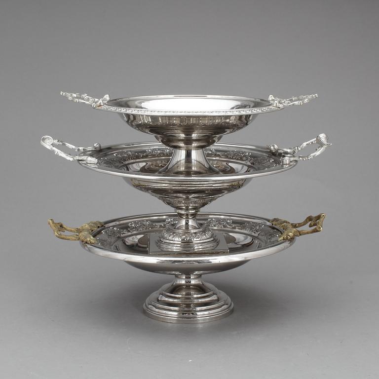 SKÅLAR, 3 st, Nysilver, bl a CG Hallberg, 1900-talets första hälft.