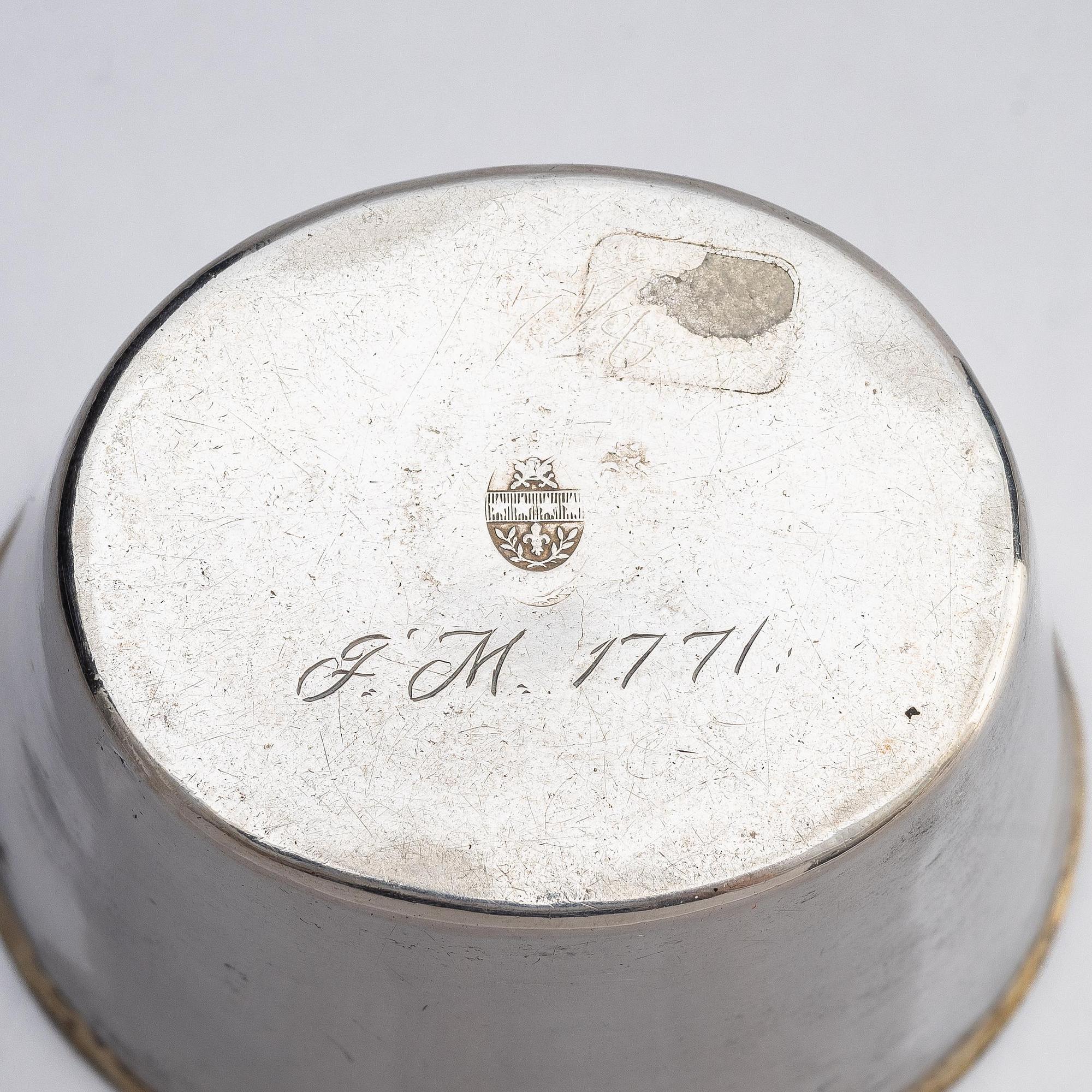 A Swedish parcel-gilt silver hunter’s beaker, mark of Pehr Zethelius, Stockholm 1771.