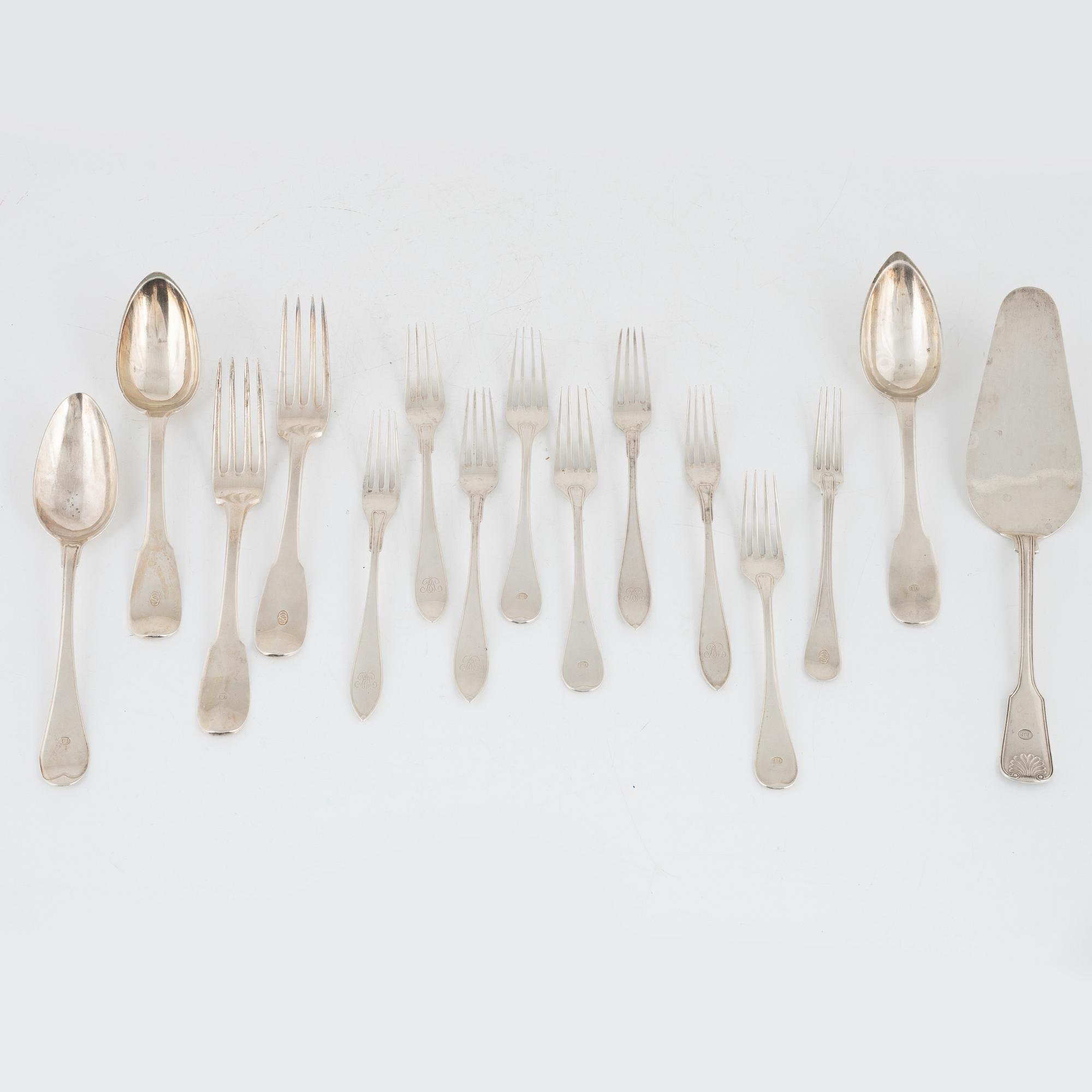Bestick, 15 st, silver, 1800-1900-tal.