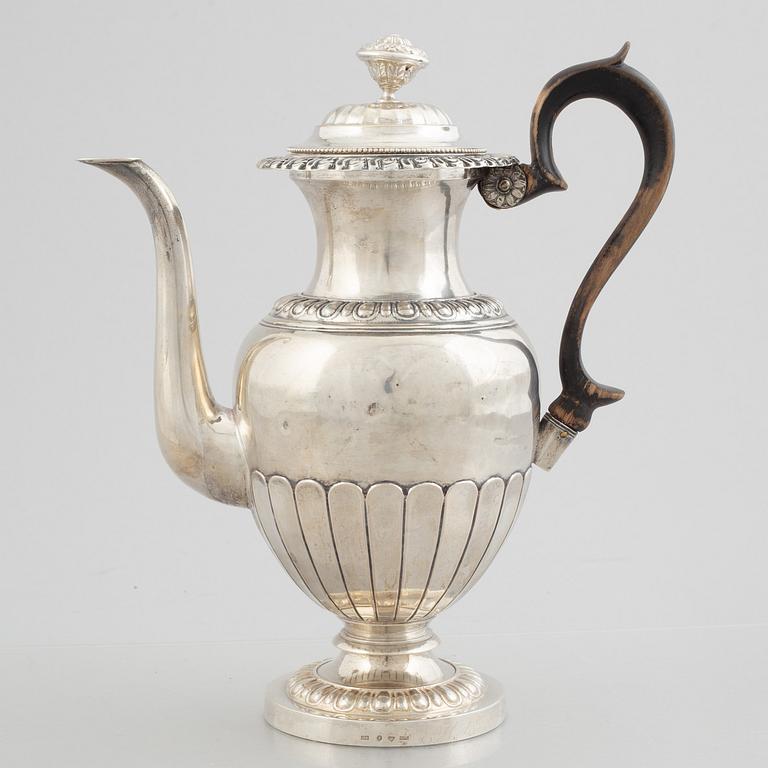 A Swedish Empire silver coffee pot, mark of Gustaf Möllenborg, Stockholm 1838.