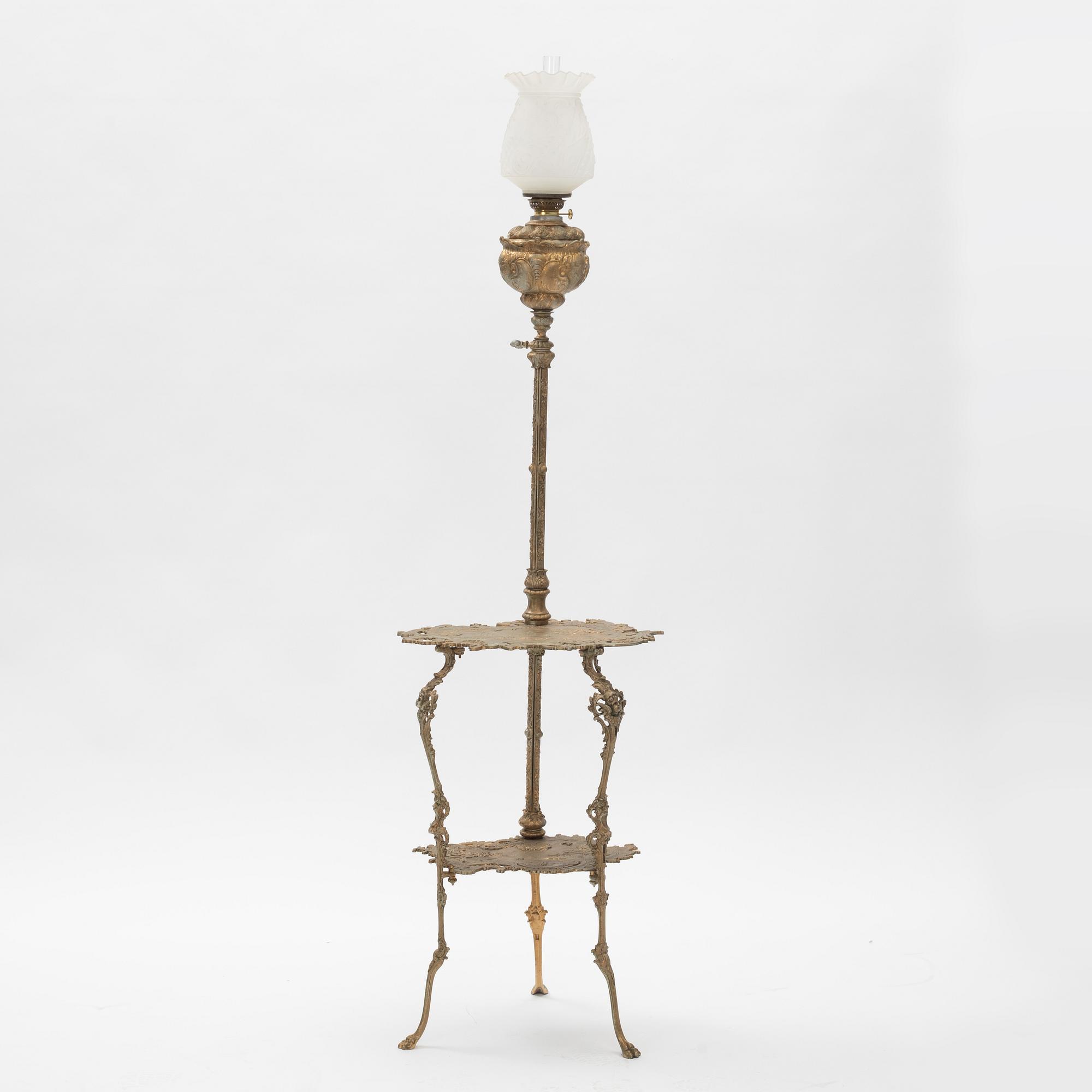 Floor oil lamp with table, Neo-Rococo, late 19th Century.