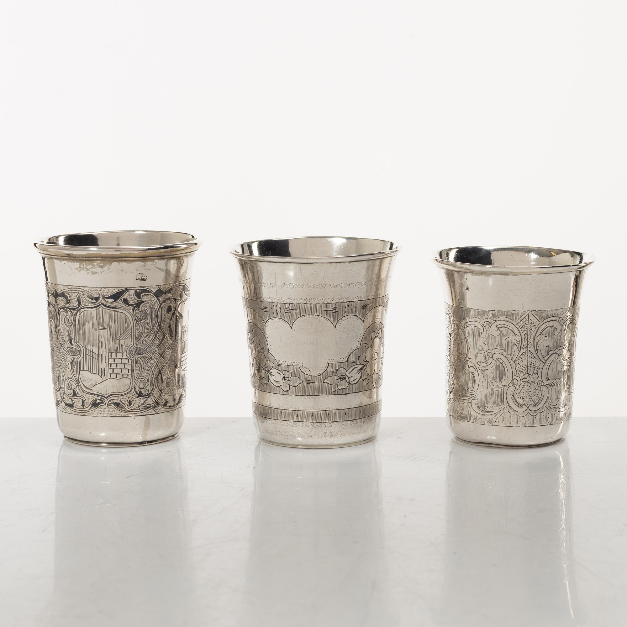 Bägare, 5 st, silver, Ryssland, 1800/1900-tal.