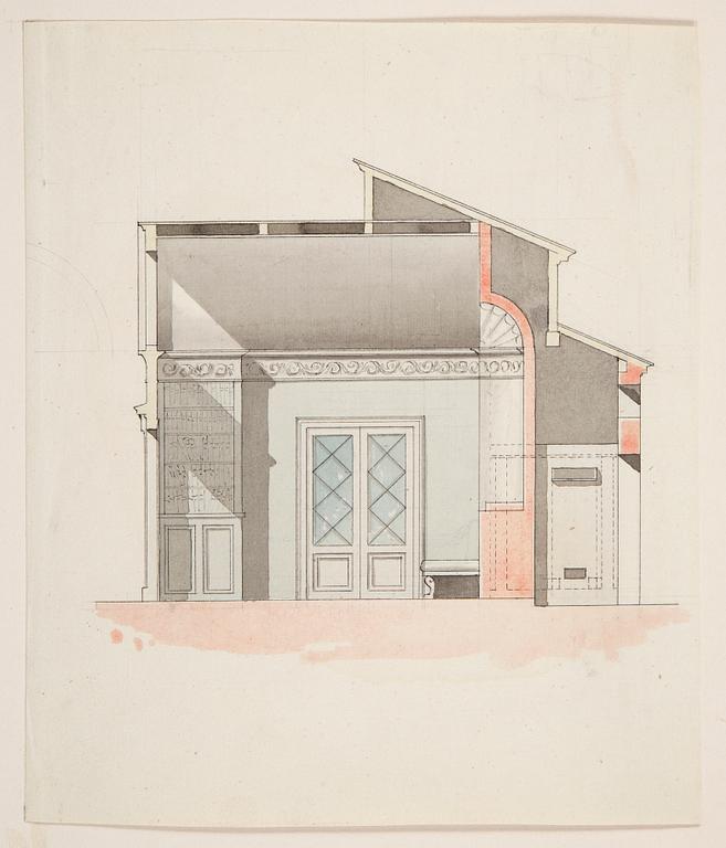 ARKITEKTURRITNING, akvarellerad, osignerad, Sverige 1700/1800-tal.
