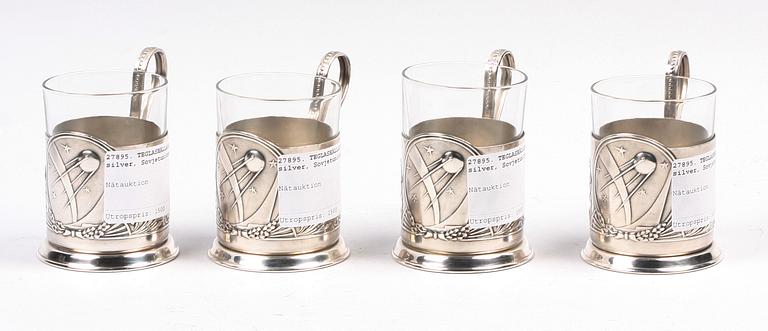 TEGLASHÅLLARE, 4 st, silver, Sovjetunionen, 1950-tal.