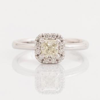 Radiant-cut diamond ring.