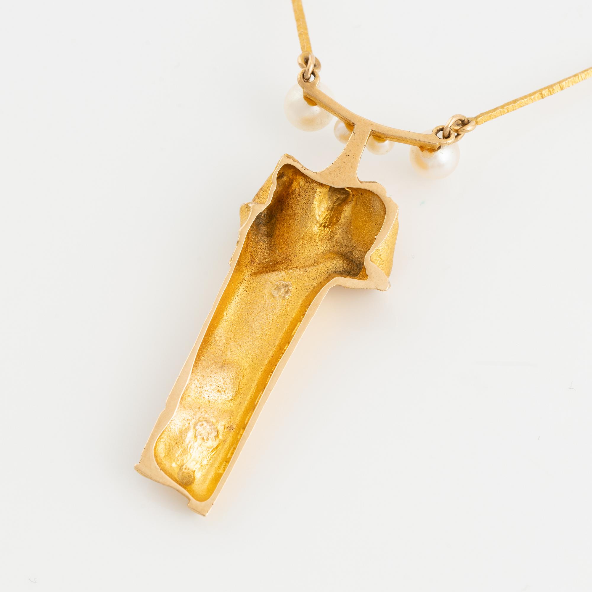 Björn Weckström, 14K gold and pearl 
 'Clouds' necklace, Lapponia 1971.