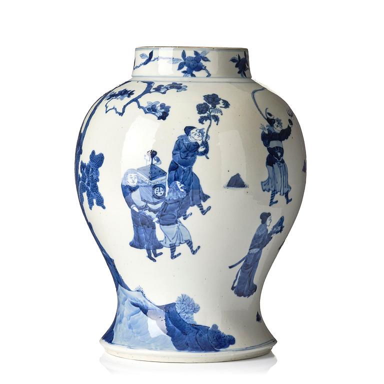 A blue and white 'foreigners bearing tribute' jar, Qing dynasty, 19th century.