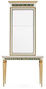 420. A late Gustavian console table by P Ljung. Comprising a late Gustavian 18th Century mirror.