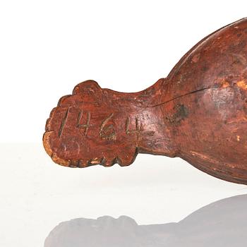 A Swedish carved and painted figural drinking vessel from Jämtland or Härjedalen, late 18th / early 19th century.