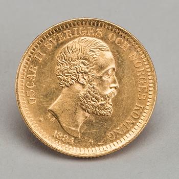 GOLD COIN, 20 kr Sweden, Oscar II 1884. Ca 9 gram.