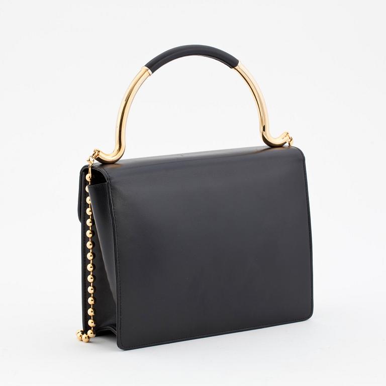 KARL LAGERFELD, a black leather top handle bag.