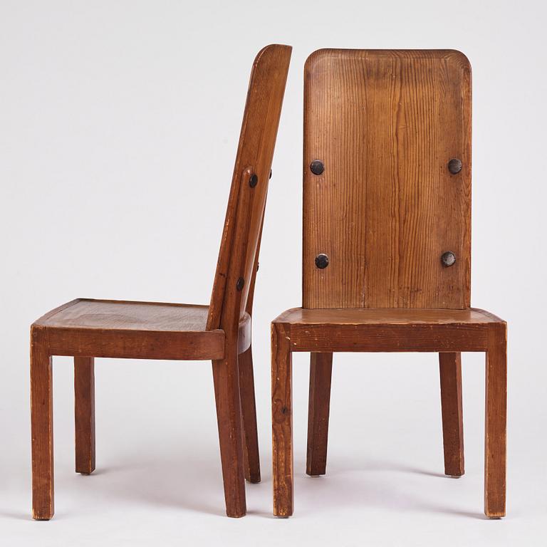 Axel Einar Hjorth, a set of four "Lovö" stained pine chairs, Nordiska Kompaniet 1930s.