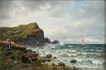 Oscar Kleineh, Mor och barn vid stormande Hav.