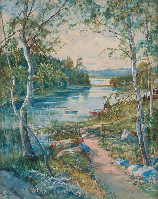 Anna Gardell-Ericson, Vallflicka vid vattendrag.