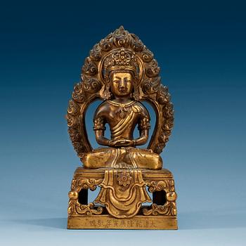 1779. A gilt bronze figure of a Bodhisattva, Qing dynasty with Qianlong mark and period, dated 1770.
