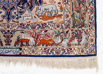 An oriental, figural, signed rug, c. 162 x 104 cm.