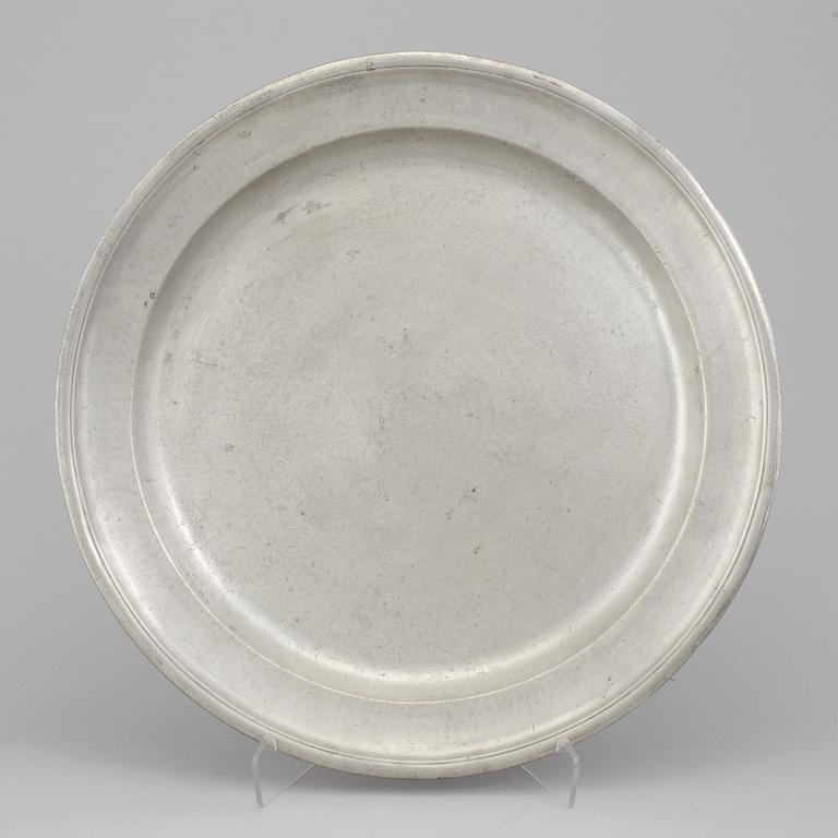 A Swedish 18th century pewter plate with unclear hallmarks.