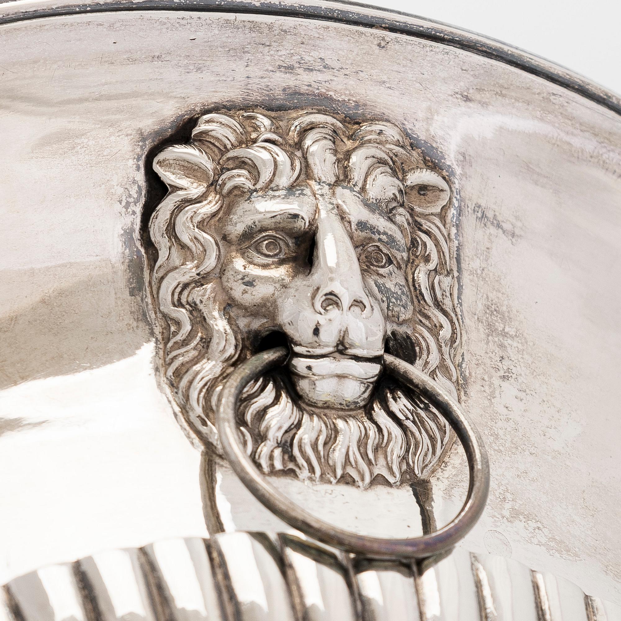 An Empire Style silver sugar bowl with lid, maker's mark of Carl Gustaf Herpel, Stockholm 1818.