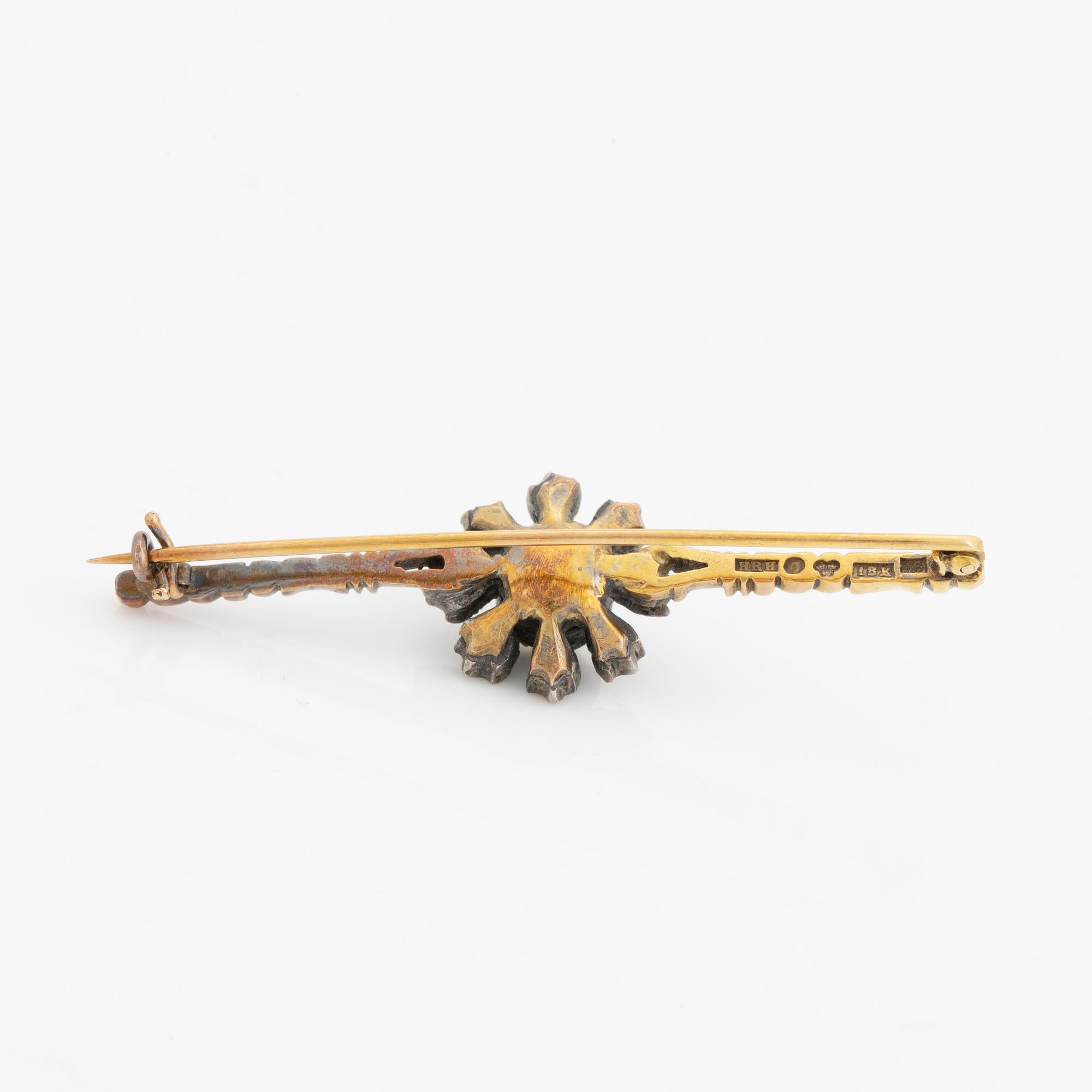 18K gold, silver and paste brooch.