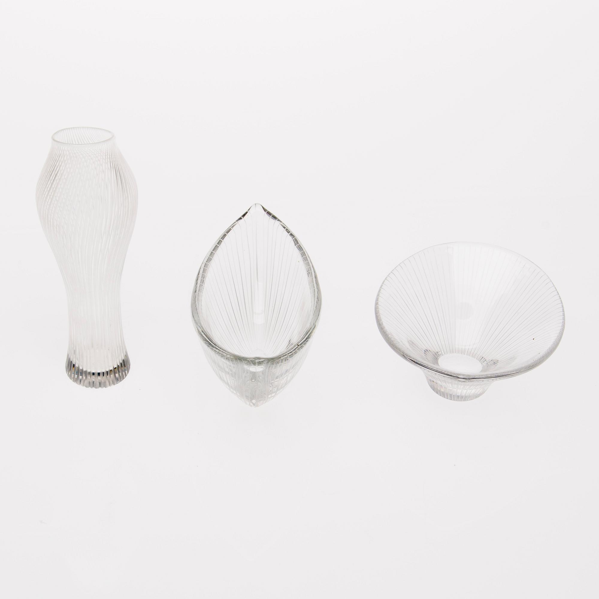 KONSTGLAS, 3 st, signerade Tapio Wirkkala, Iittala.