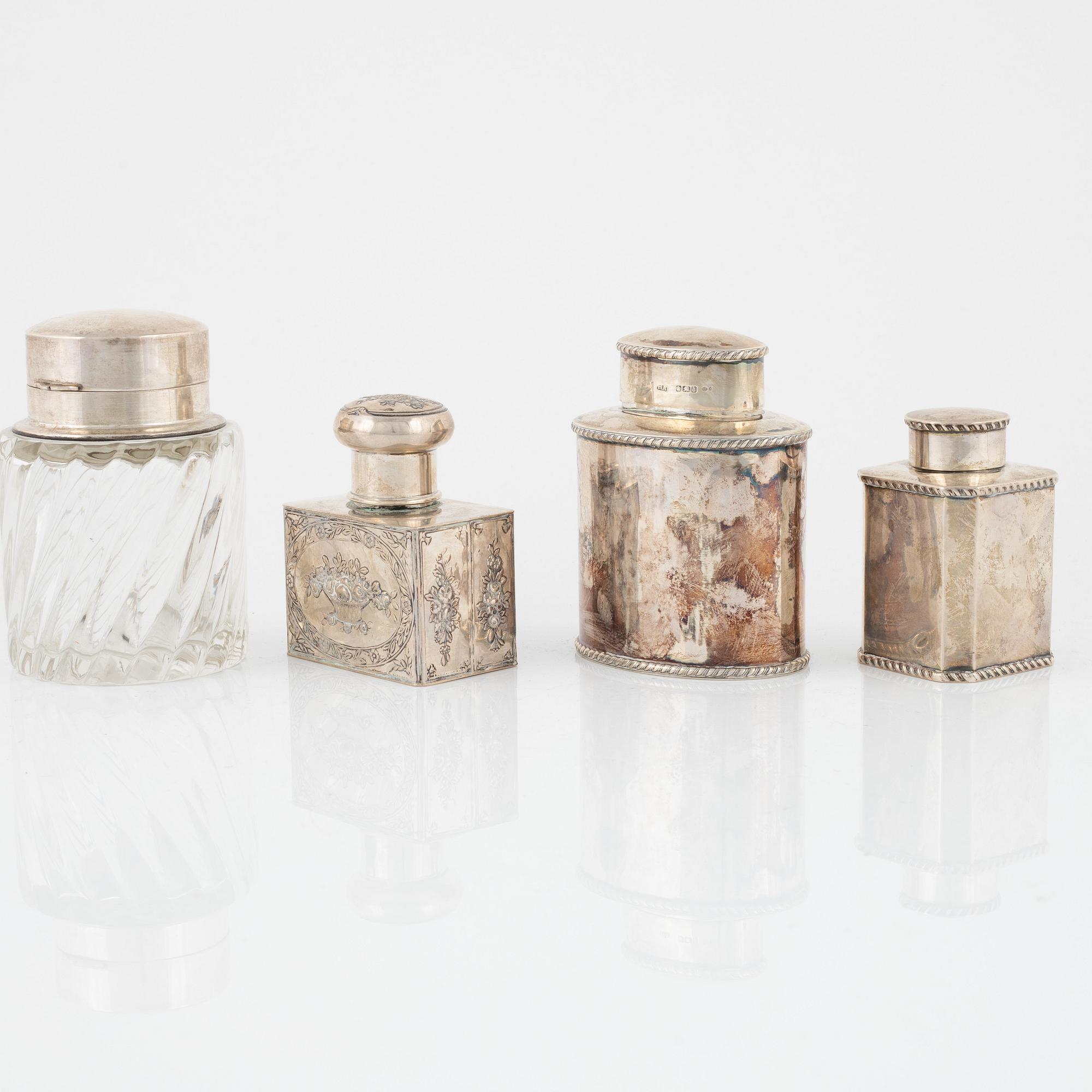 A four containers, partly silver, 20th Century.