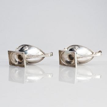 A pair of Swedish Gustavian 18th Century parcel-gilt silver salt cellars, mark of Petter Eneroth, Stockholm 1787.