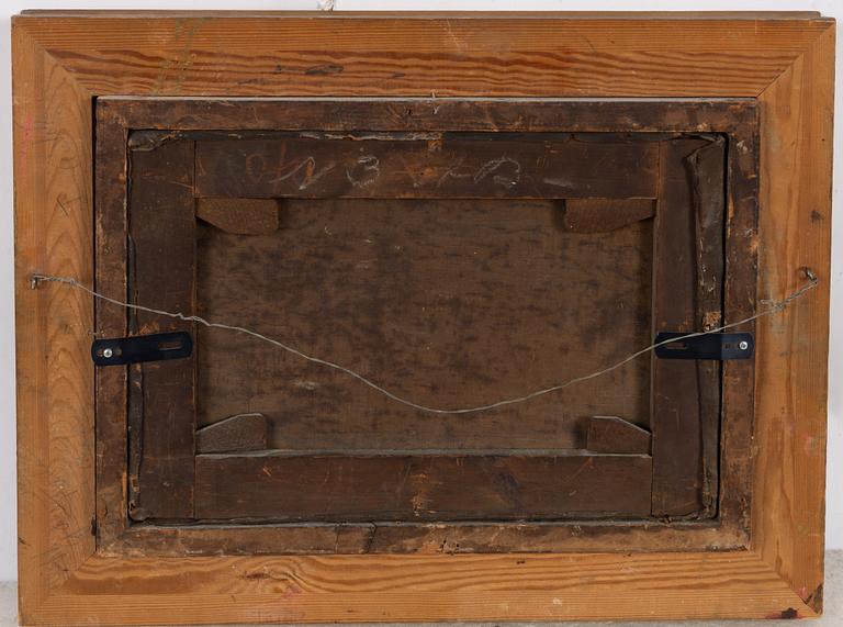 Okänd konstnär, 1800-tal, Stilleben med bröd, glas, kniv och butelj.
