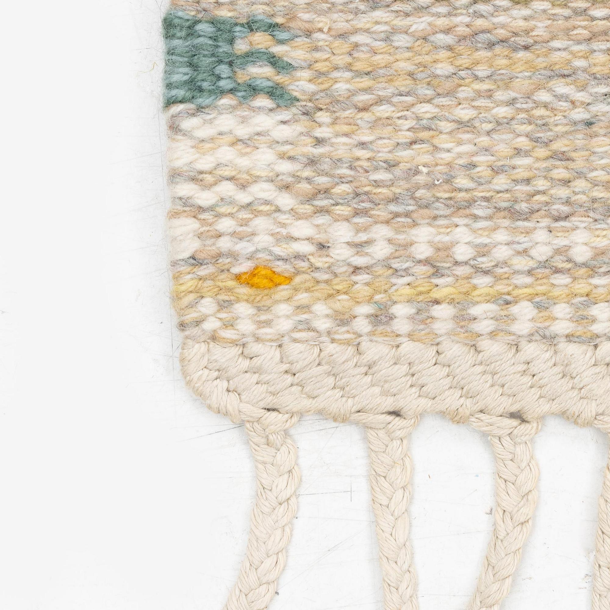 Barbro Nilsson, a 'Falurutan gul S' carpet, flat weave, c. 226 x 114 cm, signed AB MMF BN.
