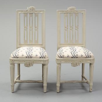 A set of six swedish gustavian chairs, ca 1800.