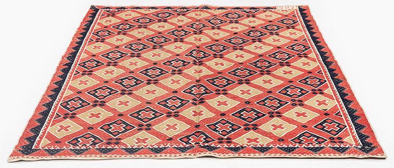 A bed cover, flat weave, c. 167 x 125 cm, Western Scania, signed EMD, early 19th century.