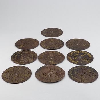 Polyphon wooden music box with ten discs, Germany, c. 1900.