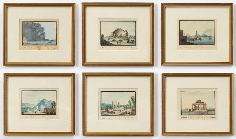 Unknown artist, first half of the 19th century, Travel sketches from Italy, 6 pcs.