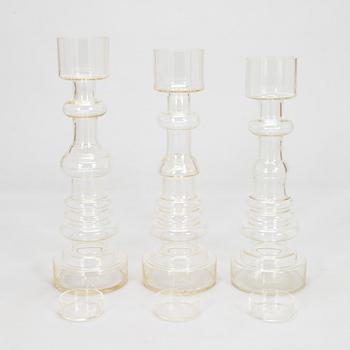 Oiva Toikka, Three 'Lighthouse' glass candle holders / vases, two signed Notsjö Nuutajärvi.