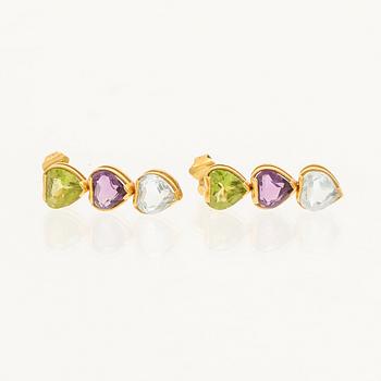 H. Stern örhängen 18K guld, hjärtslipade peridoter, ametister och topaser.