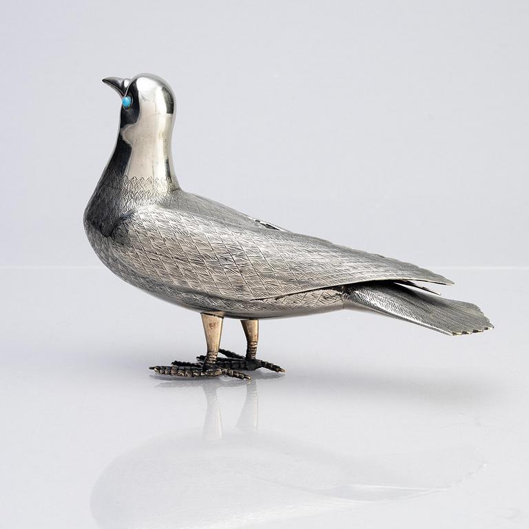 A Persian silver pigeon, the Qajar dynasty (1789–1925).