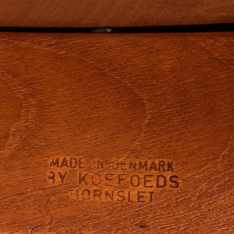 A set of six teak dining chairs upholstered in new sheep skin by Niels Koefoed, Denmark, 1960's.