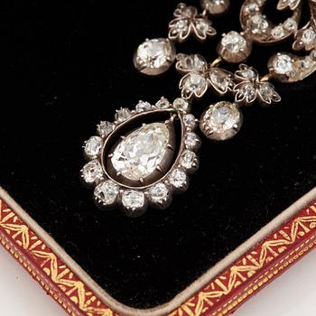 A pair of 19th century earpendant set with old-cut diamonds.