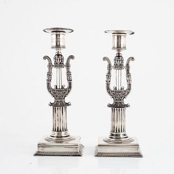 A pair of Swedish silver candlesticks, mark of Adolf Zethelius, Stockholm, 1821.