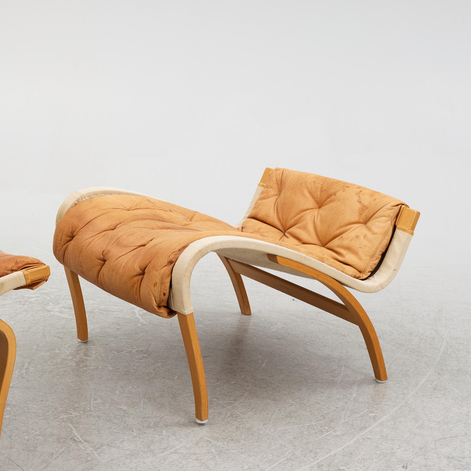 Bruno Mathsson, fåtölj med fotpall, "Pernilla", Dux.