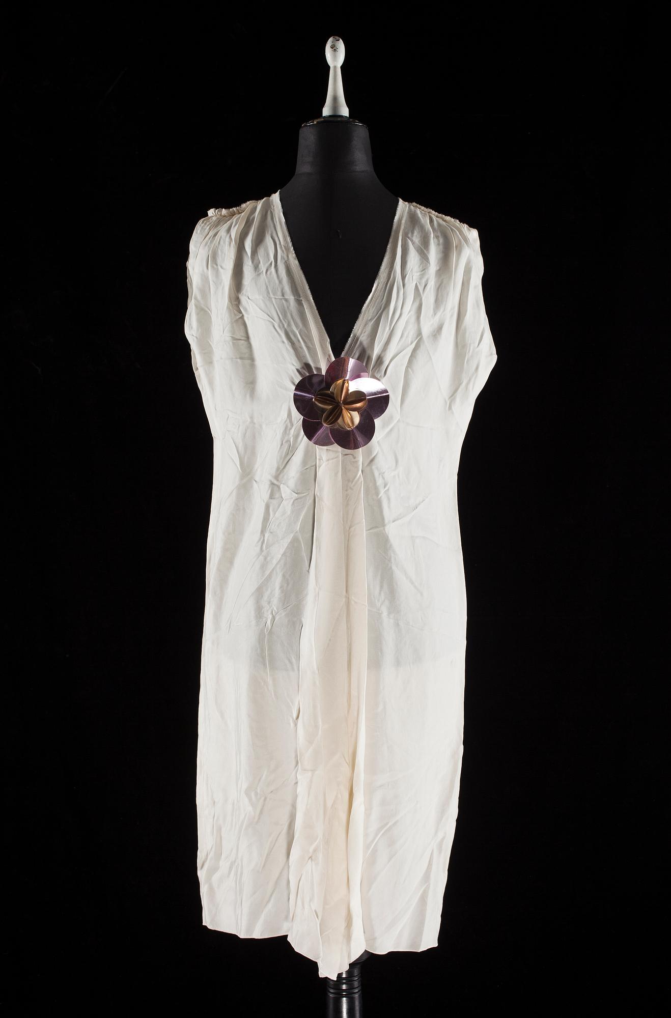 A white silk cocktail dress by Lanvin.