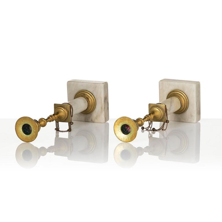 A pair of late Gustavian marble and gilt brass candlesticks, late 18th century.