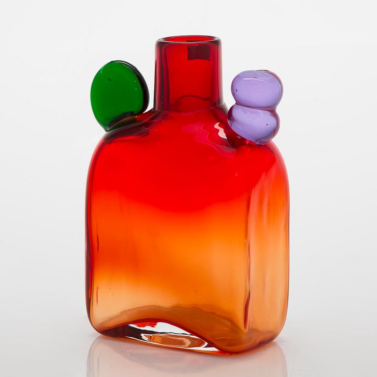 Oiva Toikka, flaska, "Pompom", signerad Oiva Toikka Nuutajärvi Notsjö.