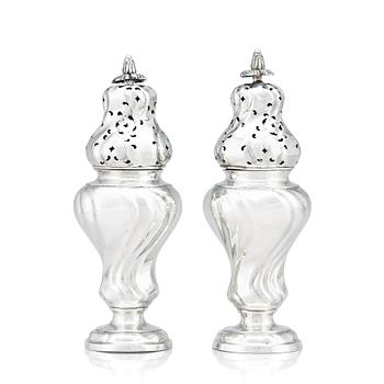 190. A pair of Swedish 18th Century Rococo silver cruet-caster, marks of Samuel Zettersteen, Lidköping 1774.