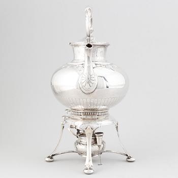 A Swedish late 19th century silver hotwater-/tea-pot, marked Möllenborg, Stockholm 1899.