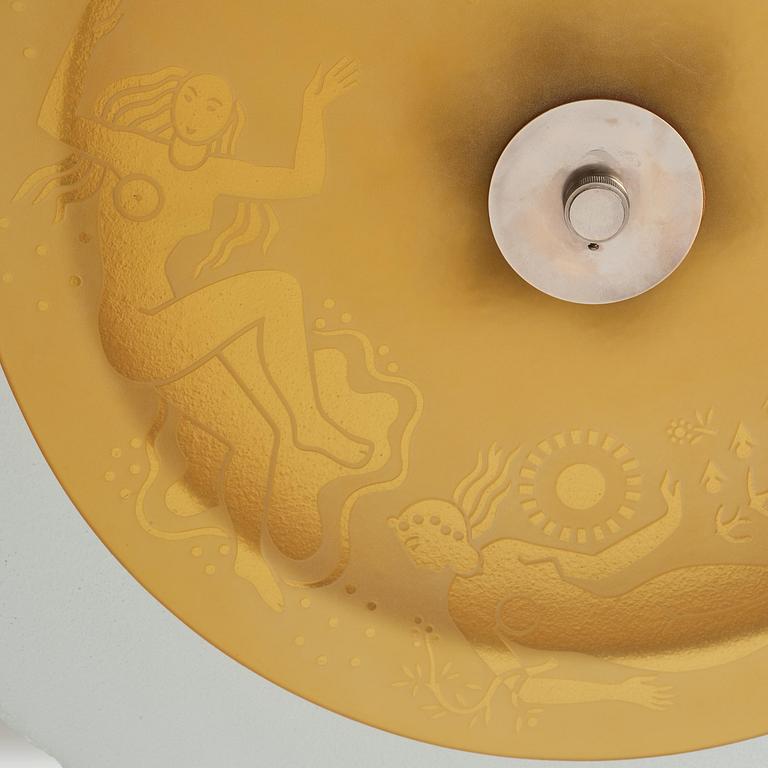 Edward Hald, & Erik Tidstrand, a rare "The 4 Winds" ceiling lamp model "HD 656"/"29679", Orrefors & Nordiska Kompaniet, 1930s.