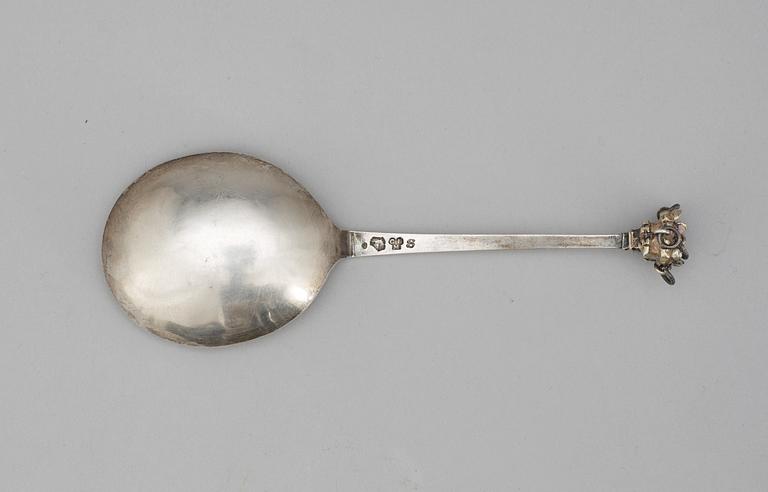 A Swedish parcel-gilt spoon. Makers mark of Christoffer Bauman, Hudiksvall 1776.