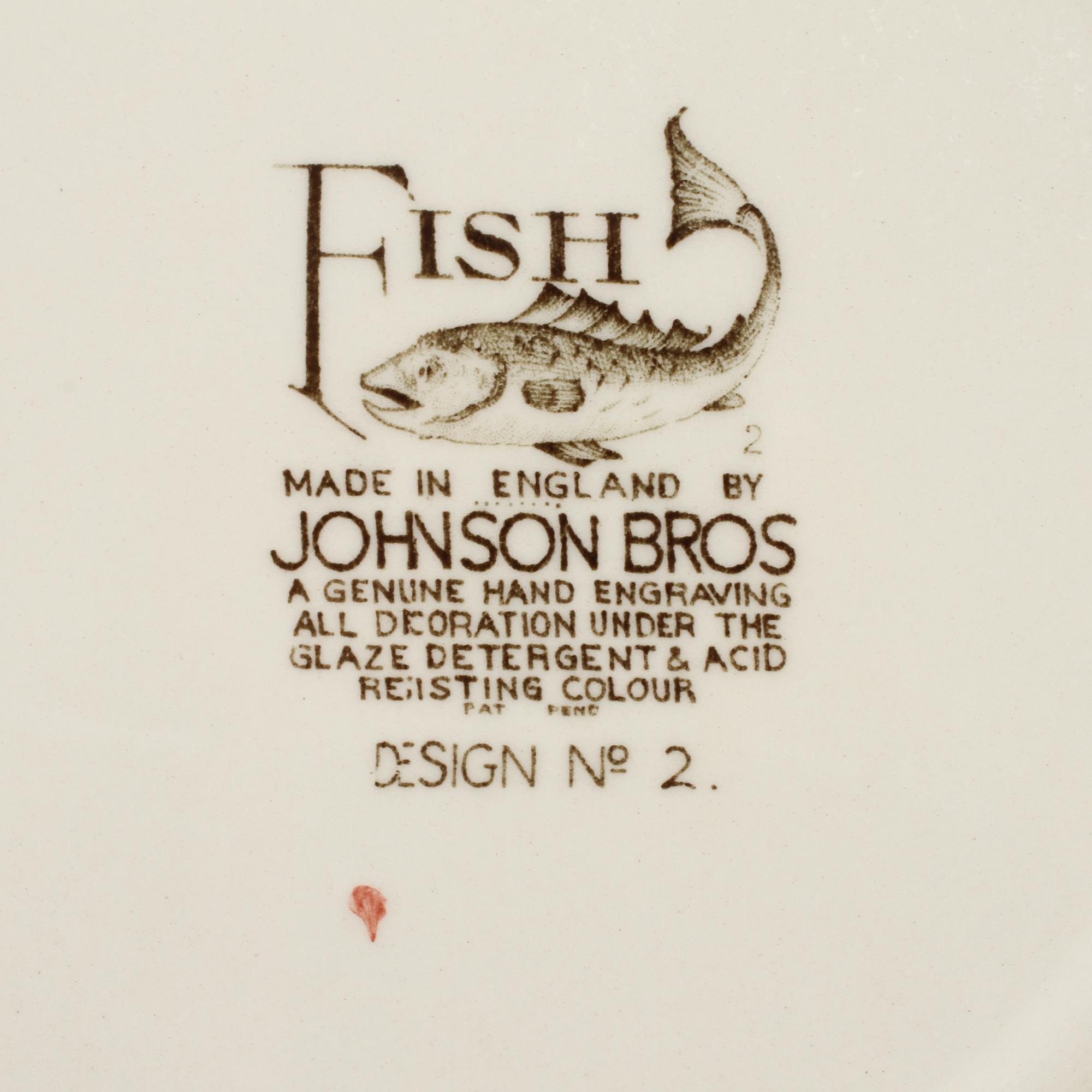 SERVISDELAR, 15 st, flintgods, "Fish" Johnson Bros. England, 1900-talets andra hälft.