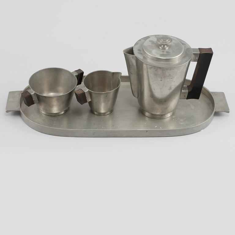 KAFFESERVIS, 4 delar, tenn, Guldsmedsaktiebolaget (GAB) Stockholm, Swedish grace, 1935-36.