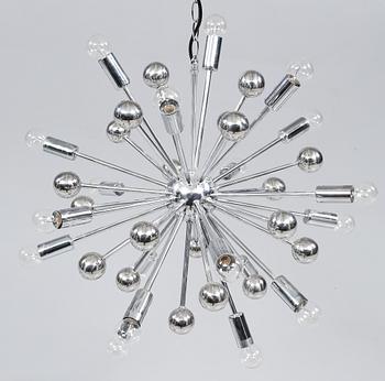 TAKLAMPA, sputnik-modell, 1900-talets slut, höjd exklusive kedja 57 cm.